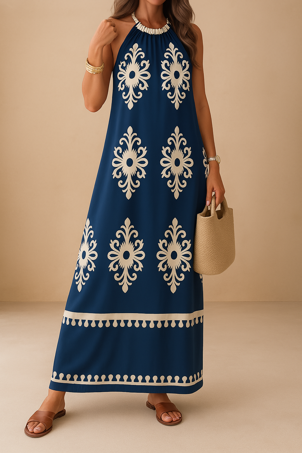 Sana – Elegante Zomerjurk met Zwarte Accenten