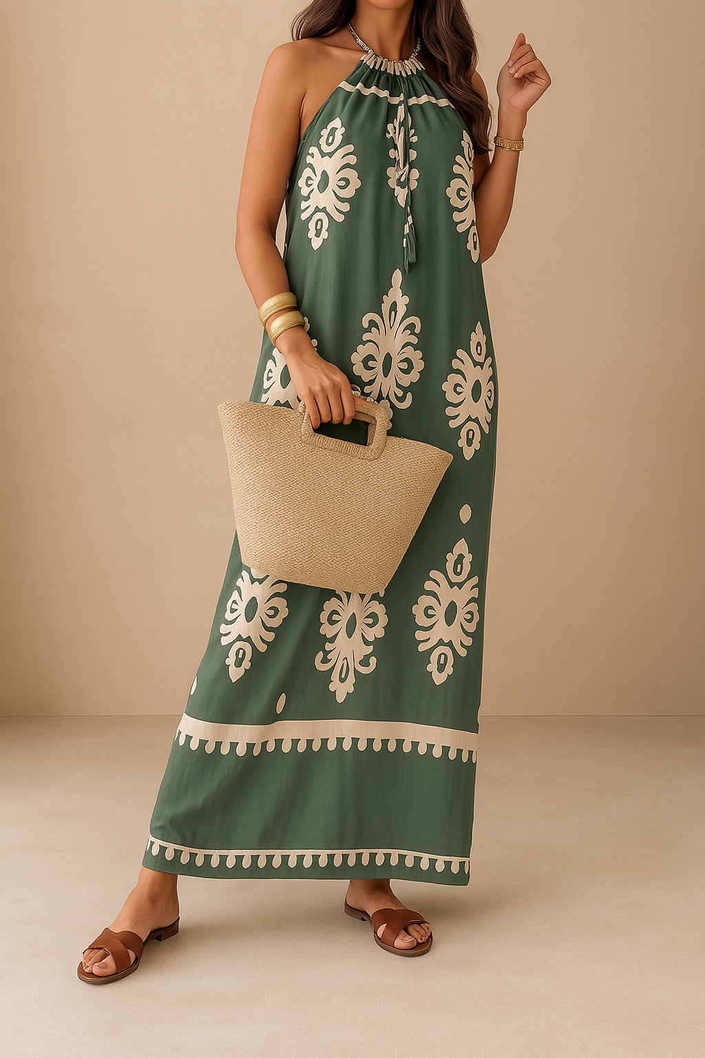 Sana – Elegante Zomerjurk met Zwarte Accenten