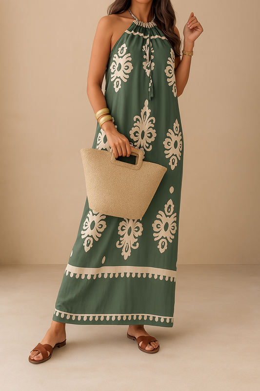 Sana – Elegante Zomerjurk met Zwarte Accenten