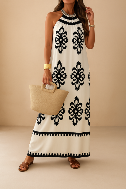 Sana – Elegante Zomerjurk met Zwarte Accenten