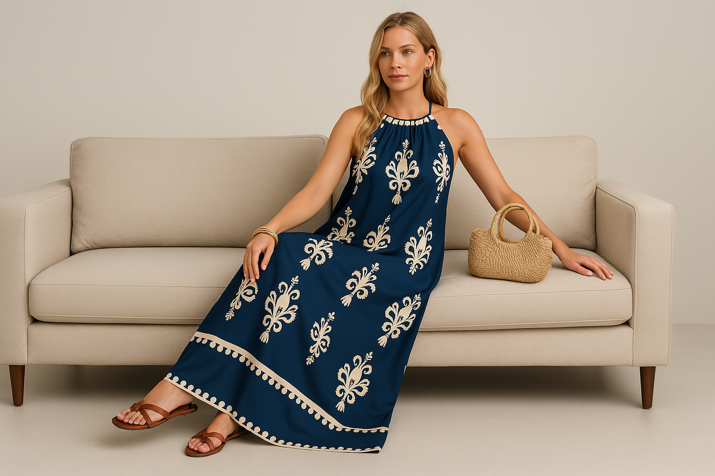 Sana – Elegante Zomerjurk met Zwarte Accenten