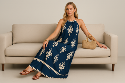 Sana – Elegante Zomerjurk met Zwarte Accenten